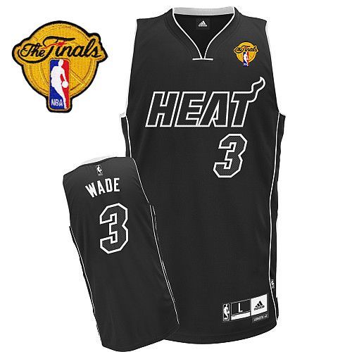 Men's Adidas Miami Heat #3 Dwyane Wade Authentic Black Shadow Finals Patch NBA Jersey