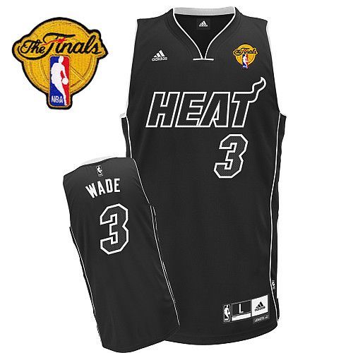 Men's Adidas Miami Heat #3 Dwyane Wade Swingman Black Shadow Finals Patch NBA Jersey