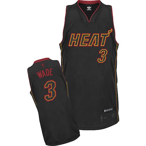 Men's Adidas Miami Heat #3 Dwyane Wade Authentic Black Carbon Fiber Fashion NBA Jersey