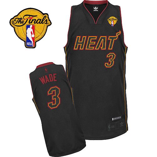 Men's Adidas Miami Heat #3 Dwyane Wade Authentic Black Carbon Fiber Fashion Finals Patch NBA Jersey