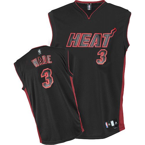 Men's Adidas Miami Heat #3 Dwyane Wade Authentic Black Black/Red No. NBA Jersey