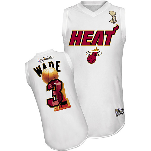 Men's Adidas Miami Heat #3 Dwyane Wade Authentic White Finals NBA Jersey