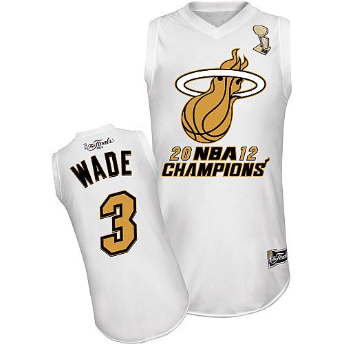 Men's Majestic Miami Heat #3 Dwyane Wade Authentic White Finals Champions NBA Jersey
