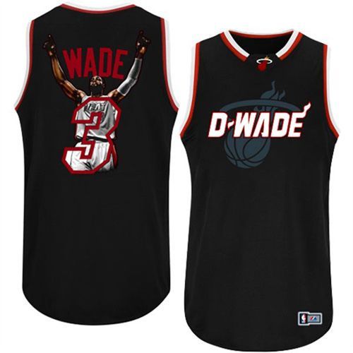 Men's Majestic Miami Heat #3 Dwyane Wade Authentic Black Athletic Notorious Fashion NBA Jersey