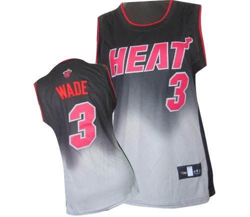 Women's Adidas Miami Heat #3 Dwyane Wade Authentic Black/Grey Fadeaway Fashion NBA Jersey