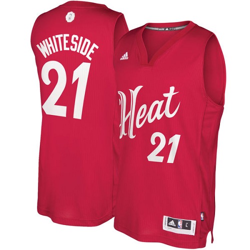 Men's Adidas Miami Heat #21 Hassan Whiteside Authentic Red 2016-2017 Christmas Day NBA Jersey