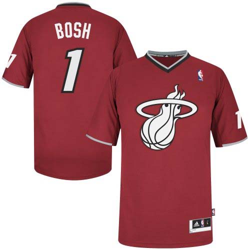 Men's Adidas Miami Heat #1 Chris Bosh Authentic Red 2013 Christmas Day NBA Jersey