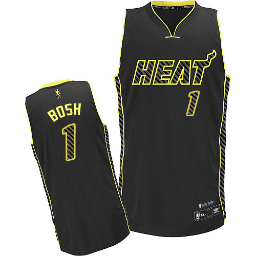 Men's Adidas Miami Heat #1 Chris Bosh Authentic Black Electricity Fashion NBA Jersey