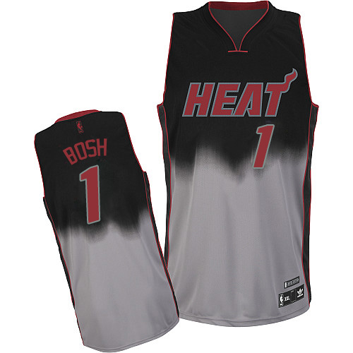 Men's Adidas Miami Heat #1 Chris Bosh Authentic Black/Grey Fadeaway Fashion NBA Jersey