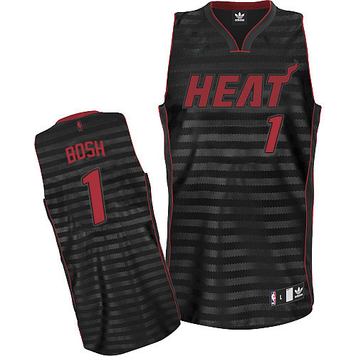 Men's Adidas Miami Heat #1 Chris Bosh Authentic Black/Grey Groove NBA Jersey