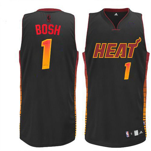 Men's Adidas Miami Heat #1 Chris Bosh Authentic Black Vibe NBA Jersey