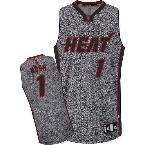 Men's Adidas Miami Heat #1 Chris Bosh Authentic Grey Static Fashion NBA Jersey
