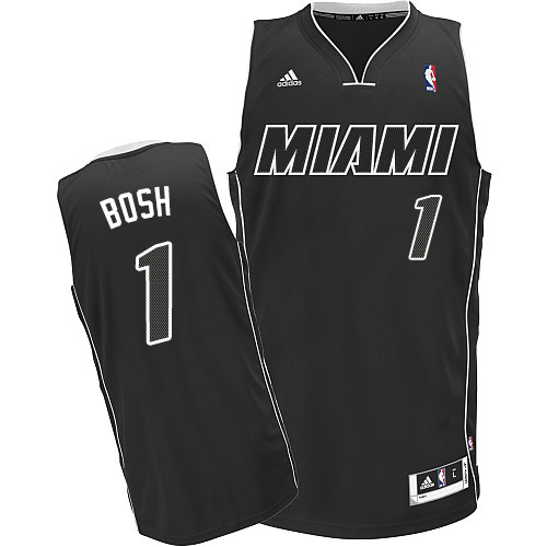 Men's Adidas Miami Heat #1 Chris Bosh Swingman Black/White NBA Jersey