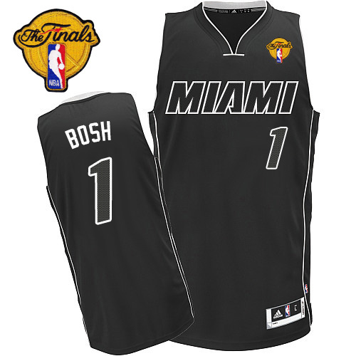 Men's Adidas Miami Heat #1 Chris Bosh Authentic Black/White Finals Patch NBA Jersey