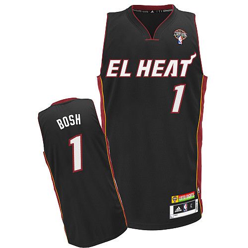 Men's Adidas Miami Heat #1 Chris Bosh Authentic Black Latin Nights NBA Jersey