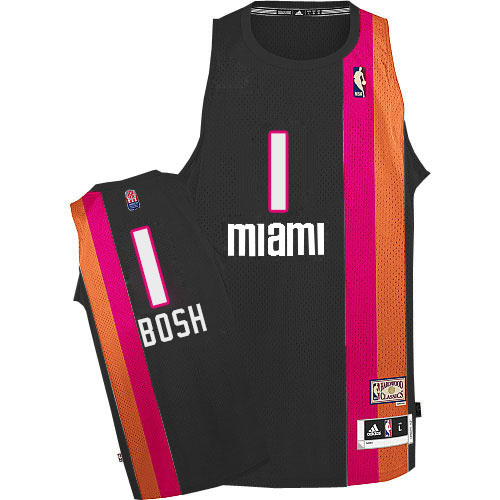 Men's Adidas Miami Heat #1 Chris Bosh Authentic Black ABA Hardwood Classic NBA Jersey