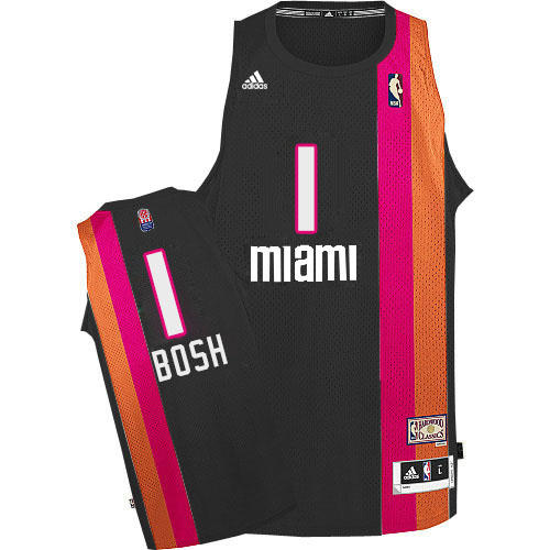 Men's Adidas Miami Heat #1 Chris Bosh Swingman Black ABA Hardwood Classic NBA Jersey