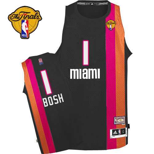 Men's Adidas Miami Heat #1 Chris Bosh Authentic Black ABA Hardwood Classic Finals Patch NBA Jersey