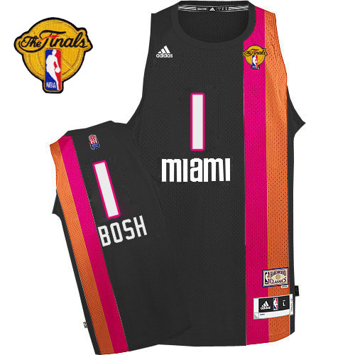 Men's Adidas Miami Heat #1 Chris Bosh Swingman Black ABA Hardwood Classic Finals Patch NBA Jersey