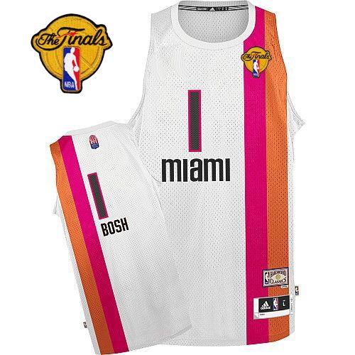 Men's Adidas Miami Heat #1 Chris Bosh Authentic White ABA Hardwood Classic Finals Patch NBA Jersey