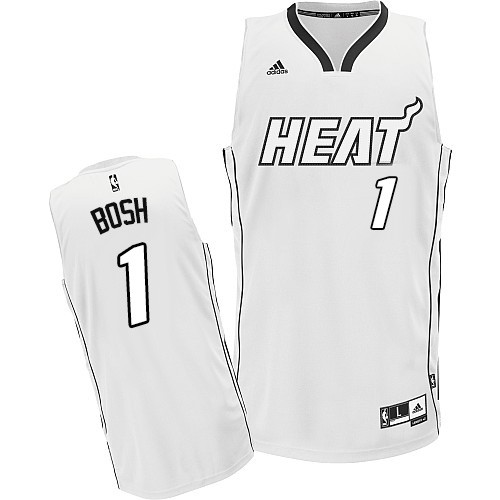 Men's Adidas Miami Heat #1 Chris Bosh Swingman White On White NBA Jersey