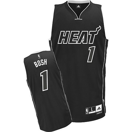 Men's Adidas Miami Heat #1 Chris Bosh Authentic Black Shadow NBA Jersey