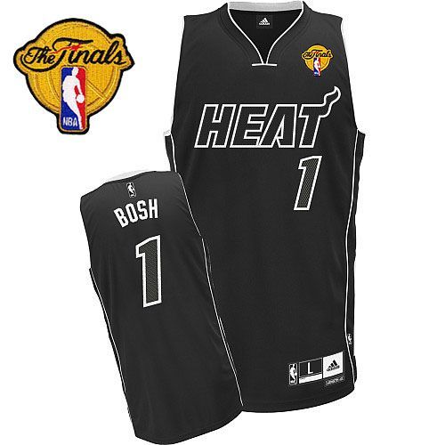 Men's Adidas Miami Heat #1 Chris Bosh Authentic Black Shadow Finals Patch NBA Jersey