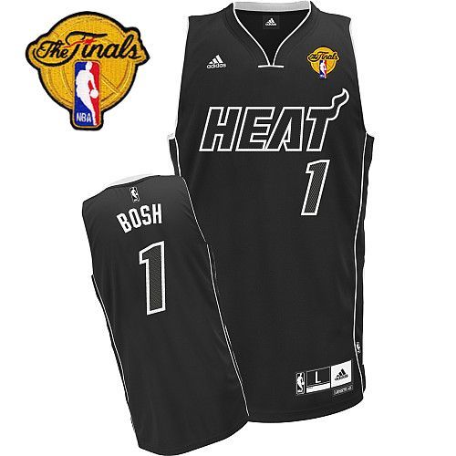 Men's Adidas Miami Heat #1 Chris Bosh Swingman Black Shadow Finals Patch NBA Jersey