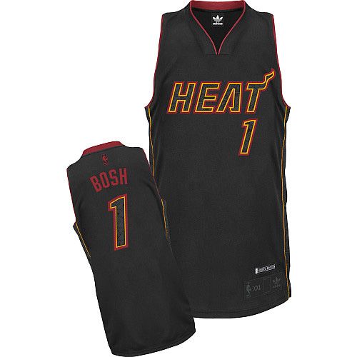 Men's Adidas Miami Heat #1 Chris Bosh Authentic Black Carbon Fiber Fashion NBA Jersey