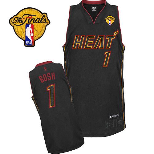 Men's Adidas Miami Heat #1 Chris Bosh Authentic Black Carbon Fiber Fashion Finals Patch NBA Jersey