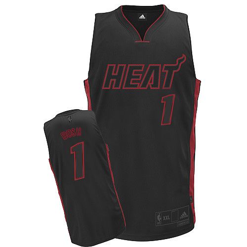 Men's Adidas Miami Heat #1 Chris Bosh Authentic Black Black/Red No. NBA Jersey