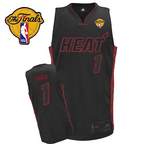 Men's Adidas Miami Heat #1 Chris Bosh Authentic Black Black/Red No. Finals Patch NBA Jersey