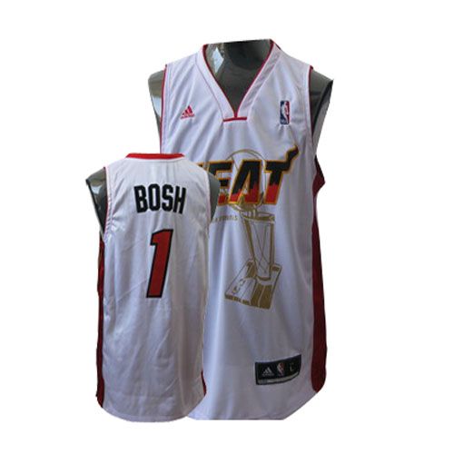 Men's Adidas Miami Heat #1 Chris Bosh Authentic White Championship NBA Jersey