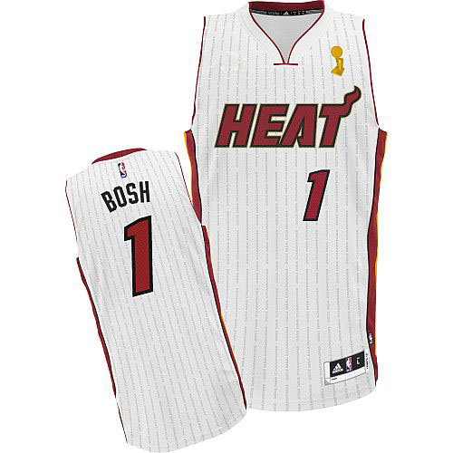 Men's Adidas Miami Heat #1 Chris Bosh Authentic White Championship Ring Ceremony NBA Jersey