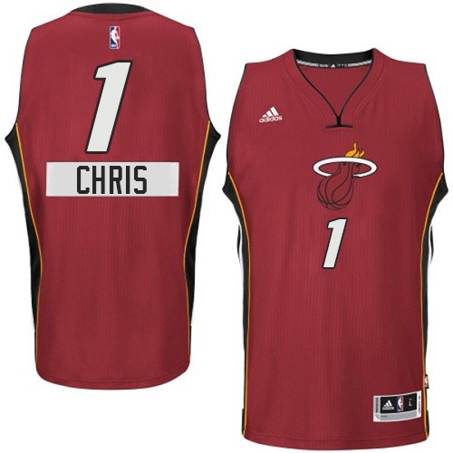 Men's Adidas Miami Heat #1 Chris Bosh Authentic Red 2014-15 Christmas Day NBA Jersey