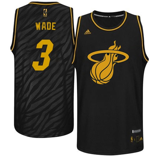 Men's Adidas Miami Heat #3 Dwyane Wade Authentic Black Precious Metals Fashion NBA Jersey