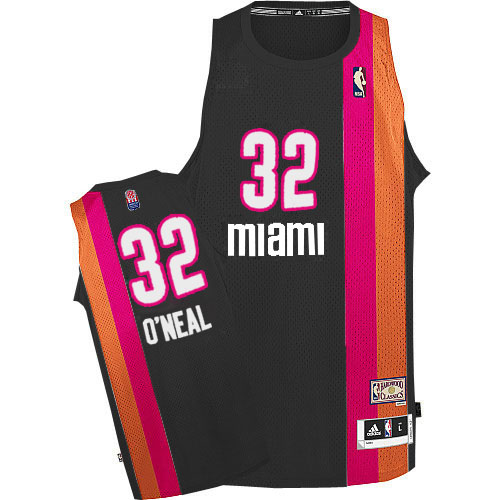 Men's Adidas Miami Heat #32 Shaquille O'Neal Authentic Black ABA Hardwood Classic NBA Jersey