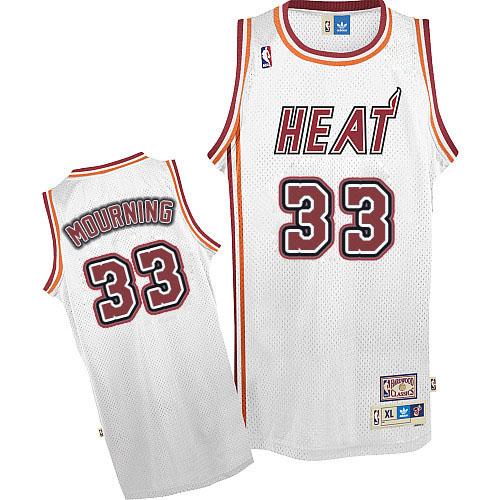 Men's Adidas Miami Heat #33 Alonzo Mourning Authentic White Throwback NBA Jersey
