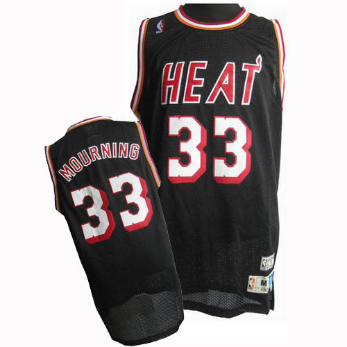 Men's Adidas Miami Heat #33 Alonzo Mourning Swingman Black Throwback NBA Jersey