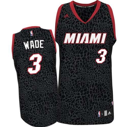 Men's Adidas Miami Heat #3 Dwyane Wade Authentic Black Crazy Light NBA Jersey