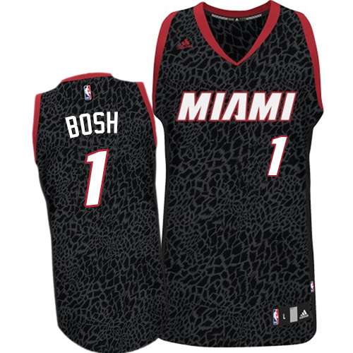 Men's Adidas Miami Heat #1 Chris Bosh Authentic Black Crazy Light NBA Jersey