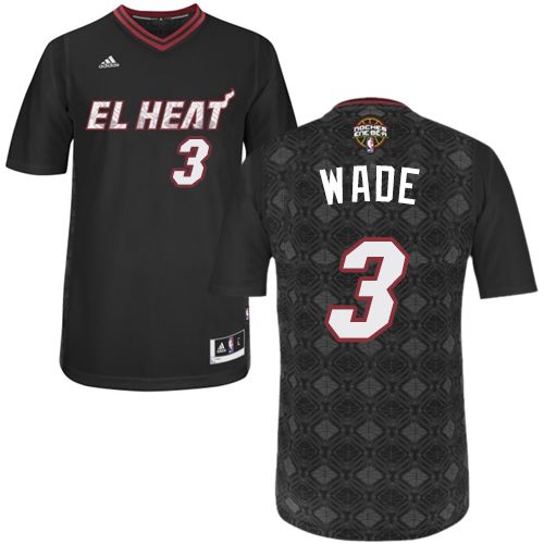 Men's Adidas Miami Heat #3 Dwyane Wade Authentic Black New Latin Nights NBA Jersey