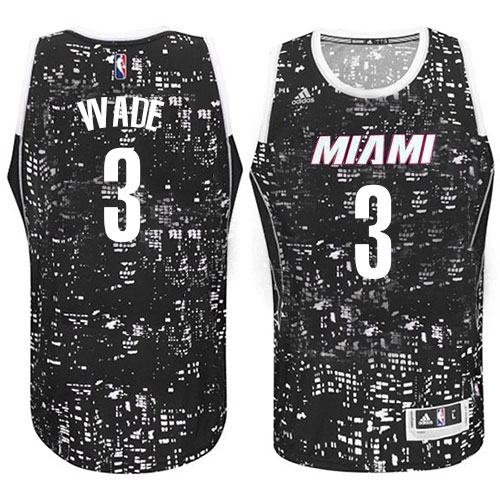 Men's Adidas Miami Heat #3 Dwyane Wade Authentic Black City Light NBA Jersey