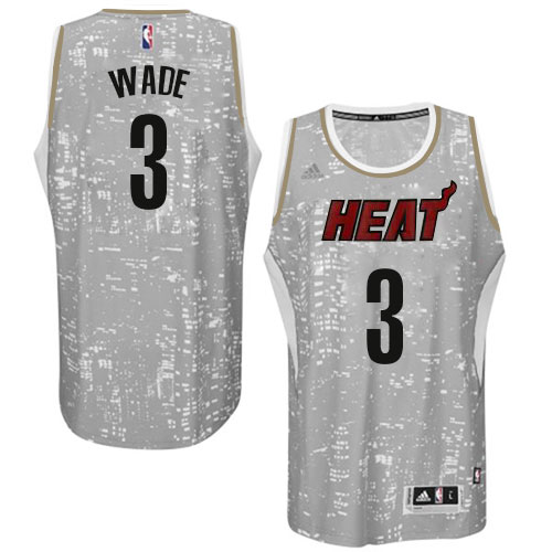Men's Adidas Miami Heat #3 Dwyane Wade Authentic Grey City Light NBA Jersey