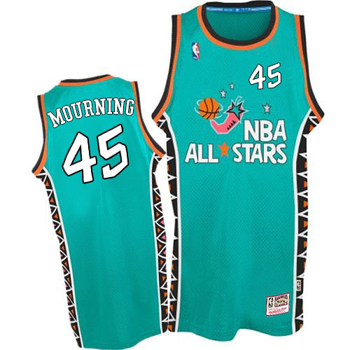 Men's Mitchell and Ness Miami Heat #45 Alonzo Mourning Authentic Light Blue 1996 All Star Throwback NBA Jersey