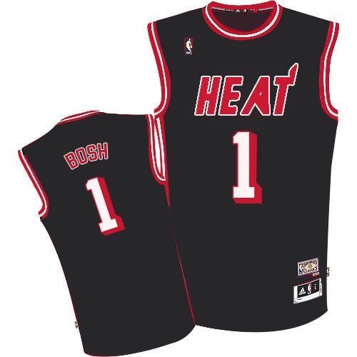 Men's Adidas Miami Heat #1 Chris Bosh Authentic Black Hardwood Classic NBA Jersey