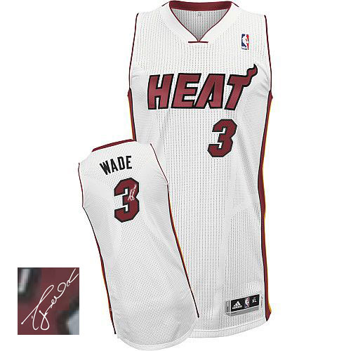 Men's Adidas Miami Heat #3 Dwyane Wade Authentic White Home Autographed NBA Jersey