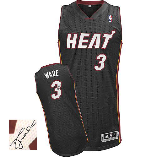 Men's Adidas Miami Heat #3 Dwyane Wade Authentic Black Road Autographed NBA Jersey