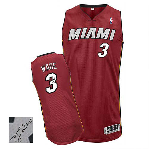 Men's Adidas Miami Heat #3 Dwyane Wade Authentic Red Alternate Autographed NBA Jersey