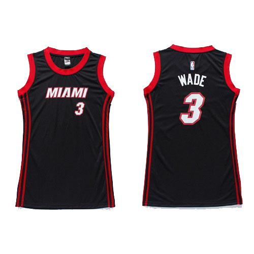 Women's Adidas Miami Heat #3 Dwyane Wade Swingman Black Dress NBA Jersey